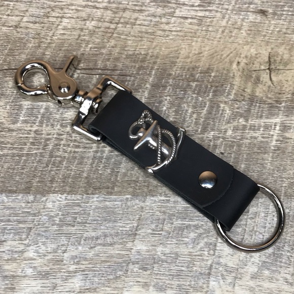 black oil tanned leather anchor keychain - Picture 2 of 5